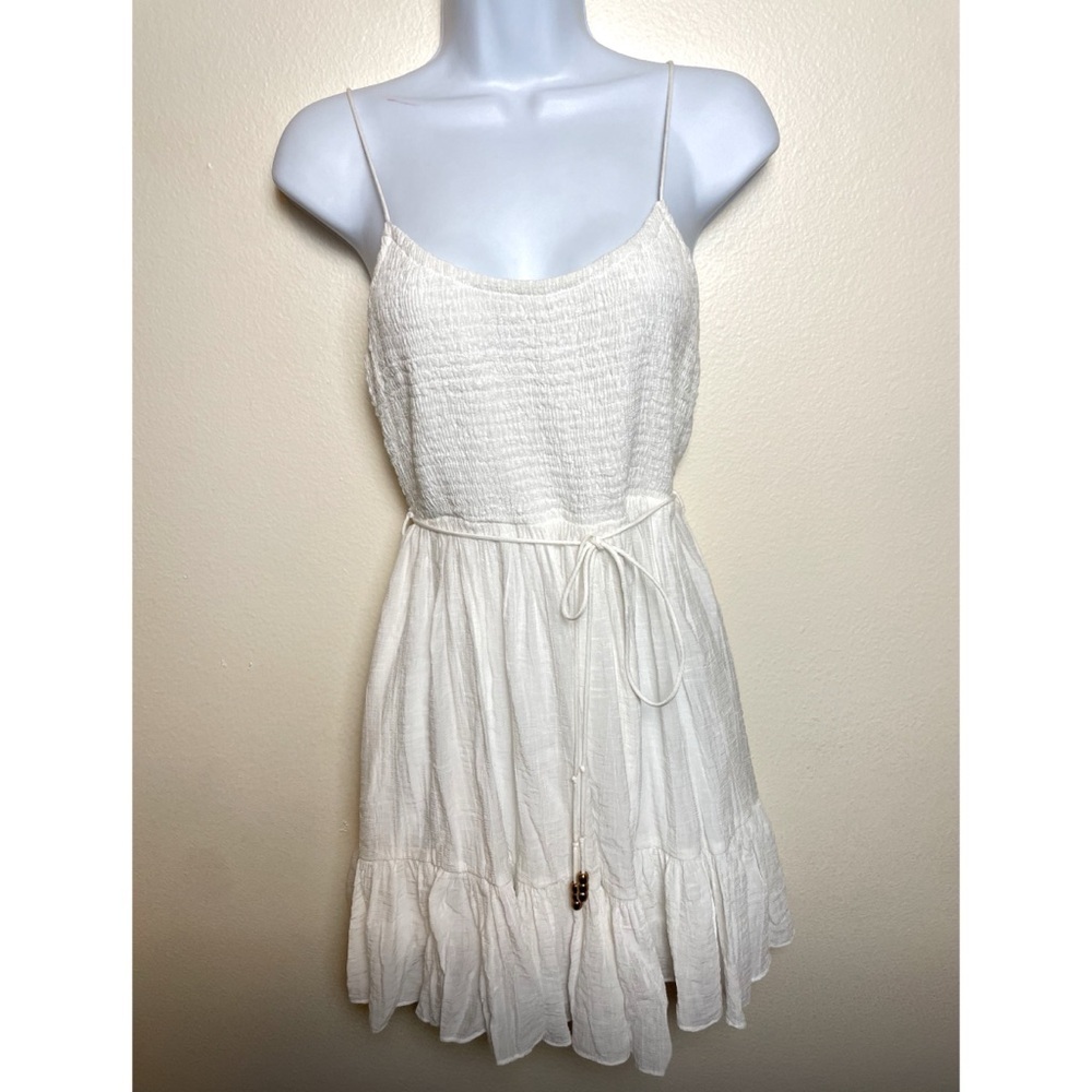 hello molly white mini dress smocked tie waist